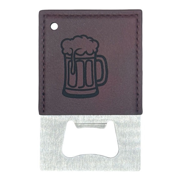 CUSTUM ENGRAVED credit card, Leather/stainless bottle opener MAROON - Picture 1 of 4